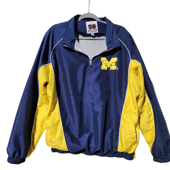 Mens Vintage Michigan Wolverines Windbreaker XL Pullover Jacket Quarter Zip Blue - Picture 8 of 10